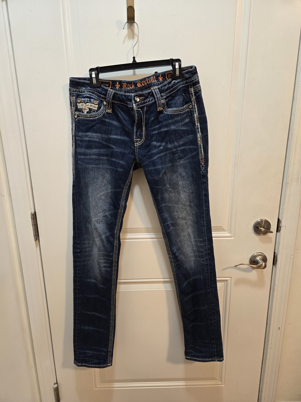 Rock Revival Dark Indigo Skinny Jeans with Contrast Stitching
